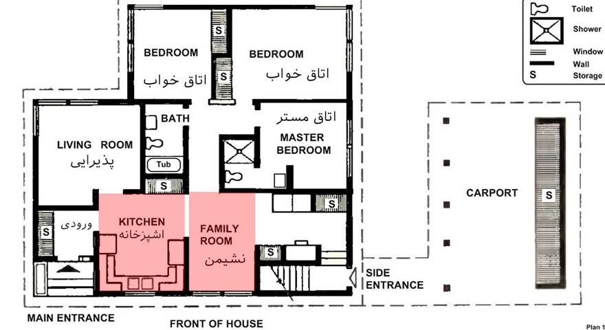 در طراحی پلان مسکونی نشیمن ،آشپزخانه و غذاخوری جزو عرصه خانوادگی می باشند.
