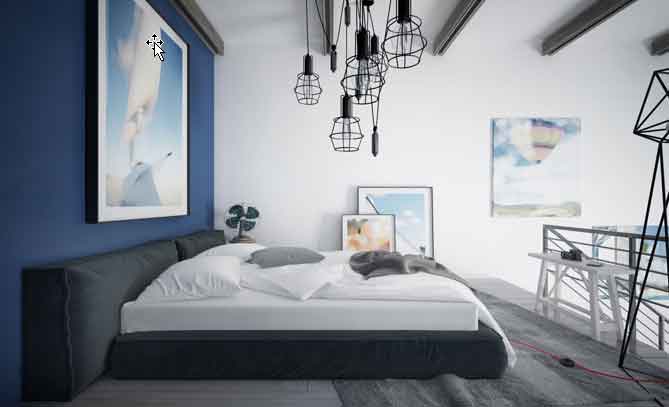 ترکیب رنگ های نیلی و سفید در محیط داخلی اتاق خواب