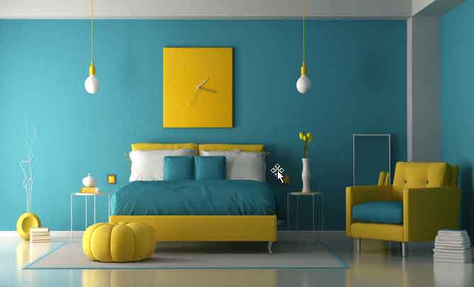 ترکیب انواع رنگ در دکوراسیون زرد و آبی روشن 